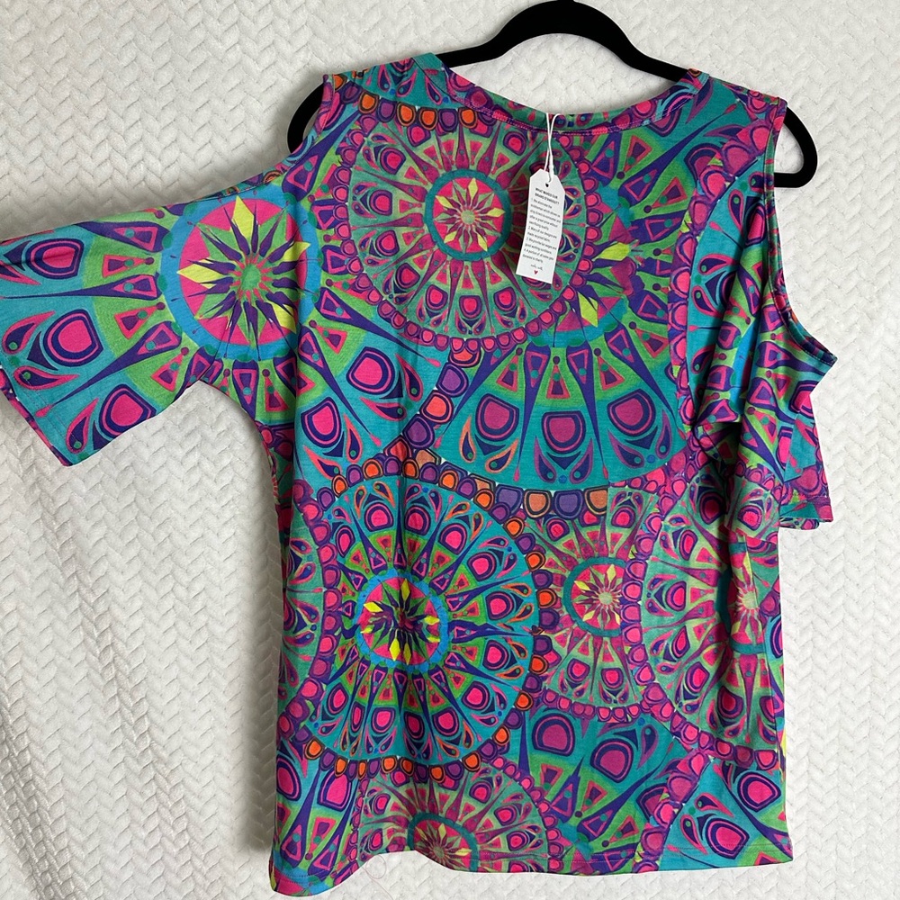 Colorful cold shoulder top